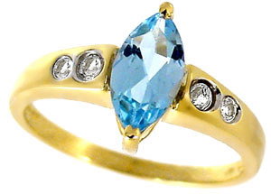 1.25ct Blue Topaz marquise .16 White Sapphire rin
