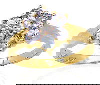 1.15ct Sapphire & white Sapphire flower ring: LOW LOW BUYERS PREMIUM (10% upto $499, 8% for $500 and up) NO RESERVE AUCTION! BIDDING STARTS AT $10! This elegant ring features bright clean pastel baby blue Sapphires set in a flower motif with a W