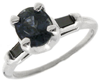 14KW 1ct 456209Sapphire Black Dia bagguette rg