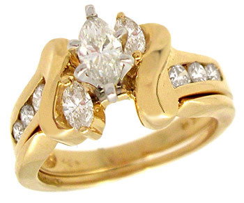 14YG 1ct Diamond marquise wedding set ring