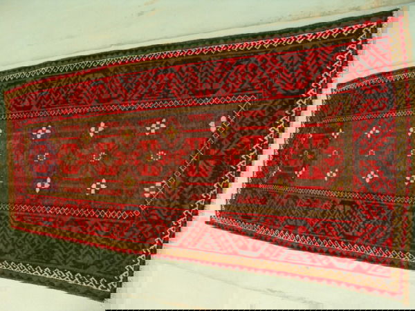 Semi Antique Persian Khrossan Wide Runner Rug 8x3: LOW LOW BUYERS PREMIUM (10% upto $499, 8% for $500 and up) NO RESERVE AUCTION! BIDDING STARTS AT $10! 3592 (7.8x3.4) Persian Khrossan Runner rug measuring 7 ft 8 inches x 3 ft 4 inches. It is approx