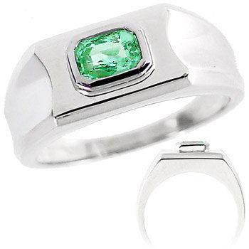 14KW .83ct Emerald emerald cut Mans Ring 113856: LOW BUYERS PREMIUM (10%) NO RESERVE AUCTION! BIDDING STARTS AT $10! This elegant mans ring features a vibrant .83ct Columbian emerald of light color and good clarity. This nice emerald is bezel set ho