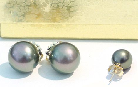 9.5mm Tahitian Pearl Stud Earrings AAA