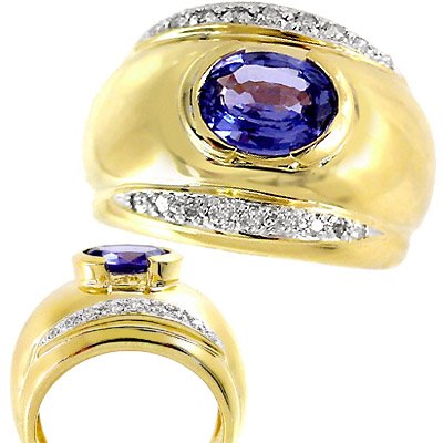 14KT YG 1.63 ct Ceylon Sapphire oval .12diam ring