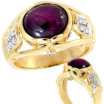 6ct STar Ruby Cabachon .15ct diamond ring