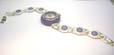 SSilver Purple Jade Amethyst Rochelle Ladies Watc: LOW BUYERS PREMIUM (10%) NO RESERVE AUCTION! BIDDING STARTS AT $10! This beautiful and trendy Ladies Purple Jade and Amethyst timepiece is exclusively designed by Jeremiahs International named Rochell