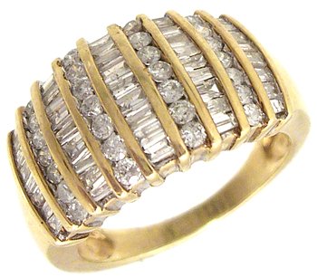 10KY 1cttw Round Baguette Diamond 9 Row Fashion R