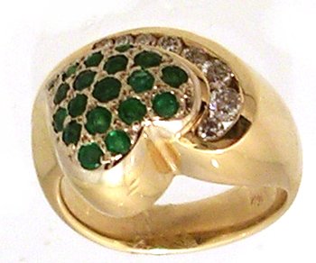 14KY.84cttw Emerald Rd Heart .30ct Dia Rd Swirl Ri