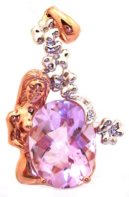 14KR Amethyst Oval Ckrbd Diamond Lady Pendant