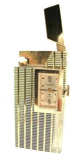 BMetal 17J Swank Swiss Watch Lighter c.1950s w/ B: LOW BUYERS PREMIUM (10%) NO RESERVE AUCTION! BIDDING STARTS AT $10! This collectors lighter watch is a 1950s model manufactured by a French company and features a Swiss movement.The 17 jewel Swiss mov