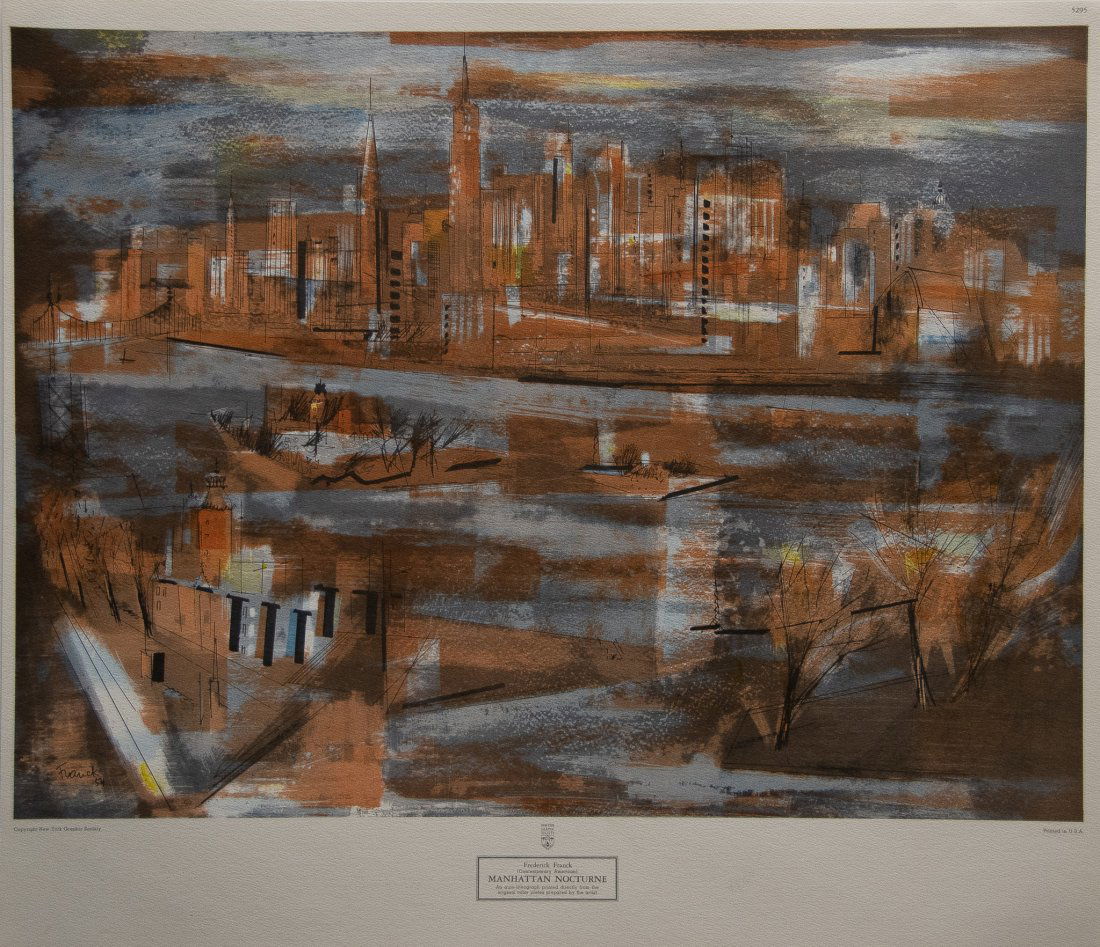 Manhattan Nocturne - Frederick Franck: FREDERICK FRANCK Manhattan Nocturne 19 x 22 in. Published By New York Graphic Society Printed In USA