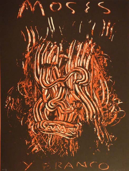 Y Branco by Ed Moses: Abstract art by Ed Moses with the words Y Branco. Limited edition HC 3/5. Measures 30X22.5. Dates to 1989.