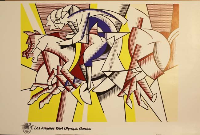 L.A 1984 Roy Lichtenstein Olympic Games poster: Roy Lichenstein, reproduced from The Red Horsemen copyrite 1975 Roy Lichenstein, copyrite 1982 The Los Angelas Olympic Organization Committee. Published by Knapp Communications co. Measures 24X 36 in.