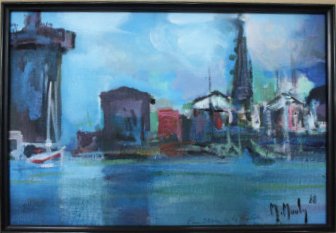 Matain a la Rochelle by Marcel Mouly: OrignalÂ impressionist painting of aÂ harbour scene, Signed and dated by artist, Framed, 16 x 20 in