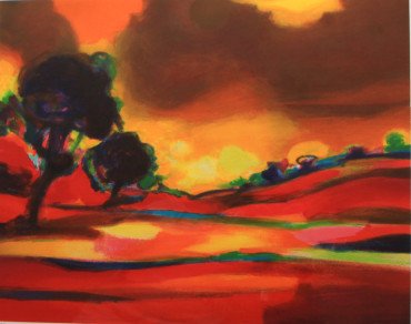 L'Orage by Marcel Mouly: Limited Edition Lithograph featuring a Modern Landscape,122/300, Signed by artist, Framed, 32 x 36