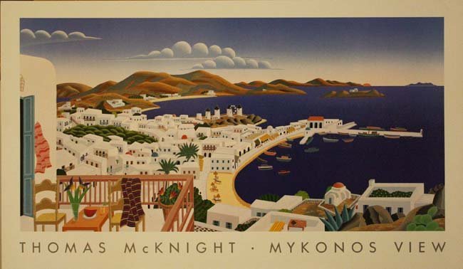 Mykonos View by Thomas McKnight: Greek Landscape. Measures 23X39. Published by Chalk and Vermillion Copyrite Thomas McKnight