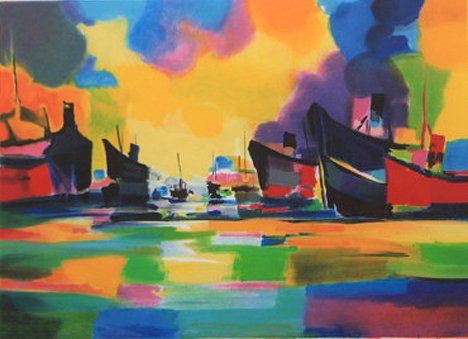 Amsterdam by Marcel Mouly: Signed Limited Edition Print, 66/300, 23.5 x 28 in, Framed Marcel Mouly (1918-2008) was a French abstract artist who studied under Jacques Lipchitz. His work is in the collection of over 20 museums th