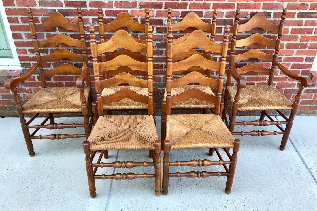 SET OF 6 LADDER BACK RUSH CHAIRS (1 of 9)