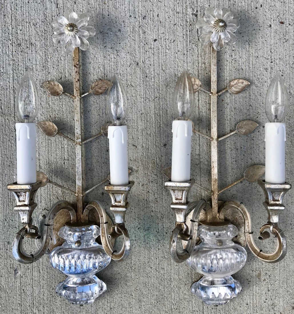 PAIR OF ITALIAN BANCI CRYSTAL SILVERED SCONCES (1 of 16)