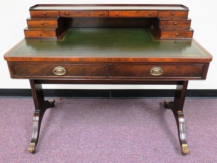 Antique Edwardian Style Desk with Green Inlay: Antique Edwardian Style Desk with Green Inlay H 35" W 41 1/2" D 24" ID: 10090
