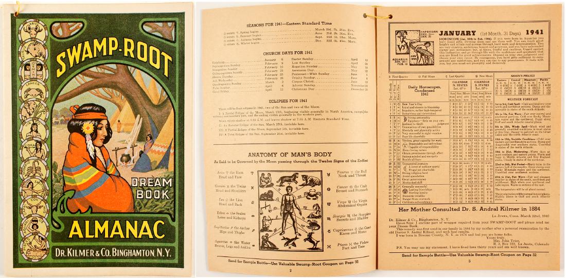 Swamp Root Almanac (88330): 1941 Swamp Root Almanac Dream Book Almanac by Dr. Kilmer. Mint condition. 8x5.5" Date: 1941 State/Country: City/County: