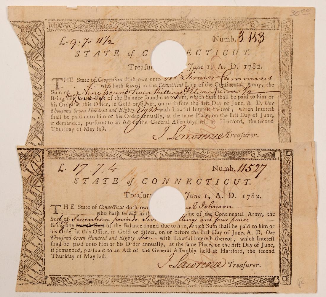 Revolutionary War Currency / 2 Items (105419): Here are some really early items !! They are Revolutionary War Currency ( April 19, 1775 to September 3, 1783 ) . Two of the same types of items, with different numbers on them, and signed by John Law