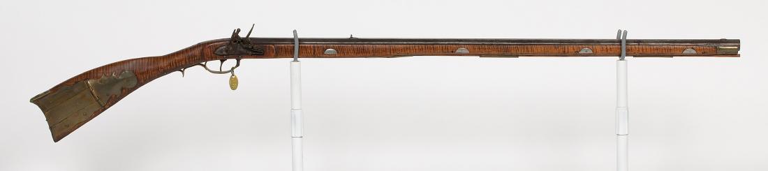 R. Mock Flintlock Full-Stock Rifle 1850 JMD-10336: This Kentucky full-stock rifle is a marriage of parts. SN: N/A, JMD Oval Tag: 2177, Condition: Fair, >