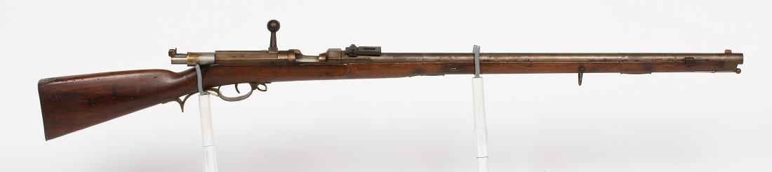 Spandau FG Model 60 Rifle 1880s JMD-12575: Spandau, FG Model 60, 15.43mm caliber, FUSILIER NEEDLE RIFLE, Original cleaning rod, Good stock with some normal handling marks, blade front/rear sight, SN: 5603, JMD Oval Tag: 7643, Condition: Good, 