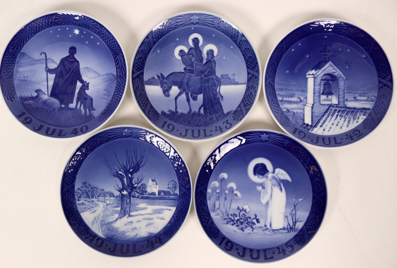 Five Christmas Plates Royal Copenhagen 1940, 1941, (1 of 2)