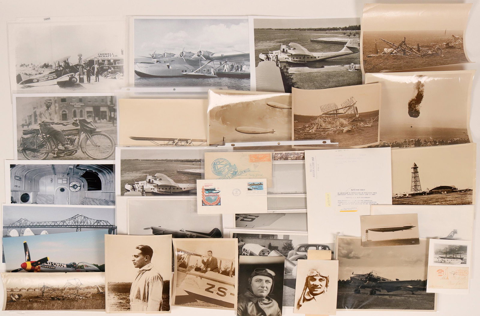 Seaplane Photos Black & White; Aviator Pilots; Air: An interesting collection of early aviation - pilots, planes, air races, air crashes, Zeppelein explosion in air, and more. See online catalog for full description Provenance: John Reynolds Collection