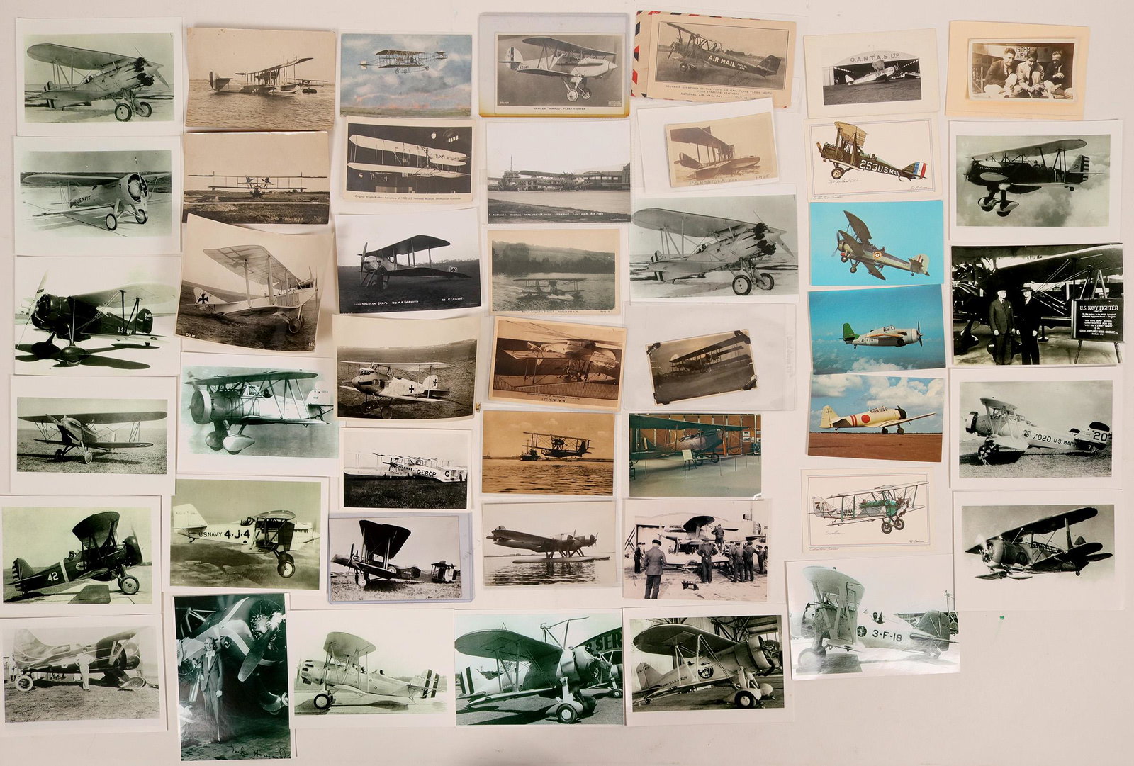 Collection of Biplanes Photos - black/white about 75: Collection of Biplanes Photos - black/white about 75 photos; vintage airplanes; most are US Navy planes from WWII; about a dozen Real photo postcards and antique stamps/event covers; Postcards: Hawker