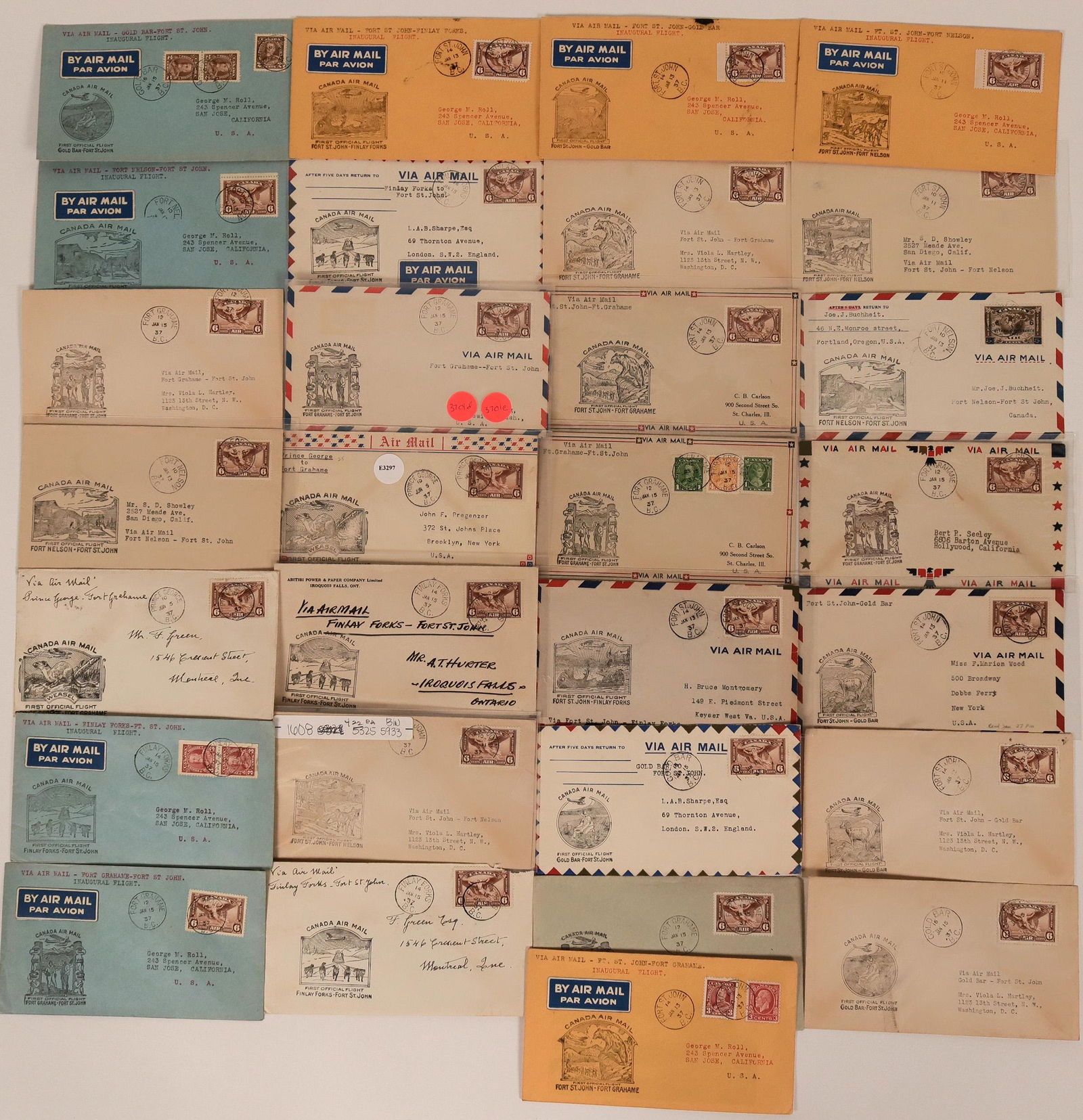 29 Canadian First Flight Covers: 1937   (115041) (1 of 1)