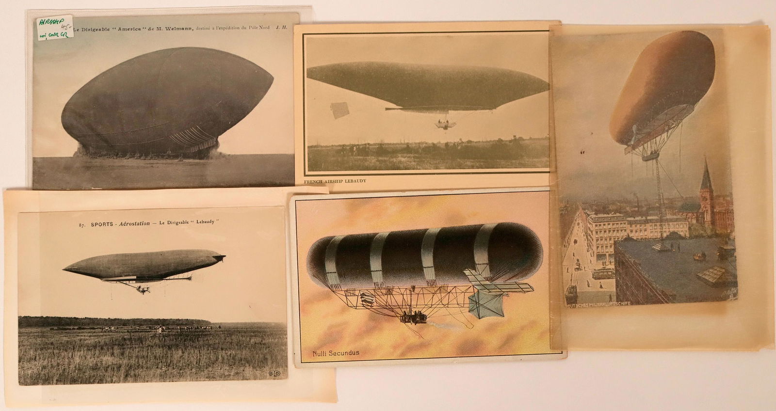 Five Early Foreign Airship Pioneer Postcards  (116571) (1 of 1)
