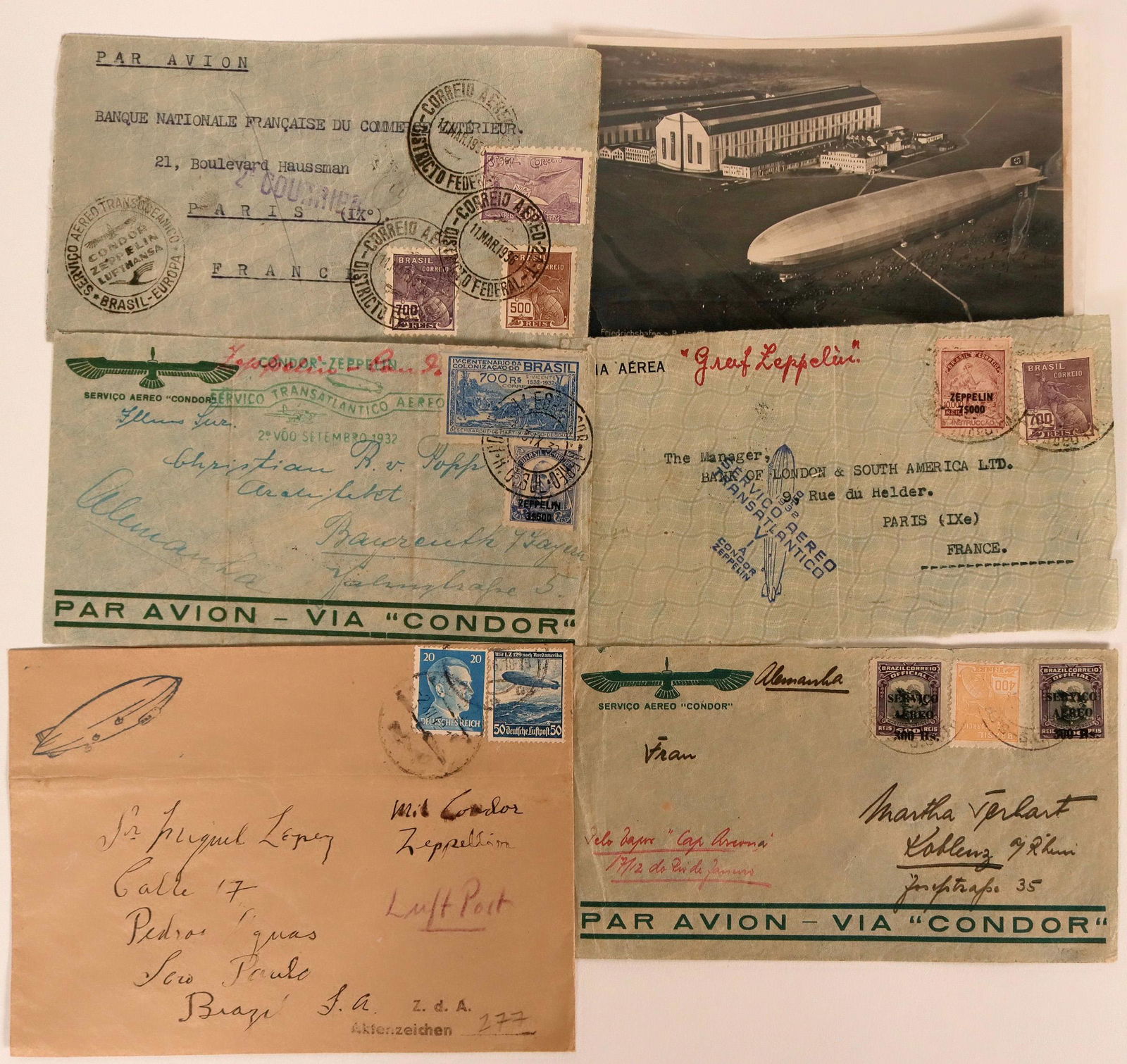 French, German Zeppelin-Condor Covers and RPC Postcard (1 of 1)