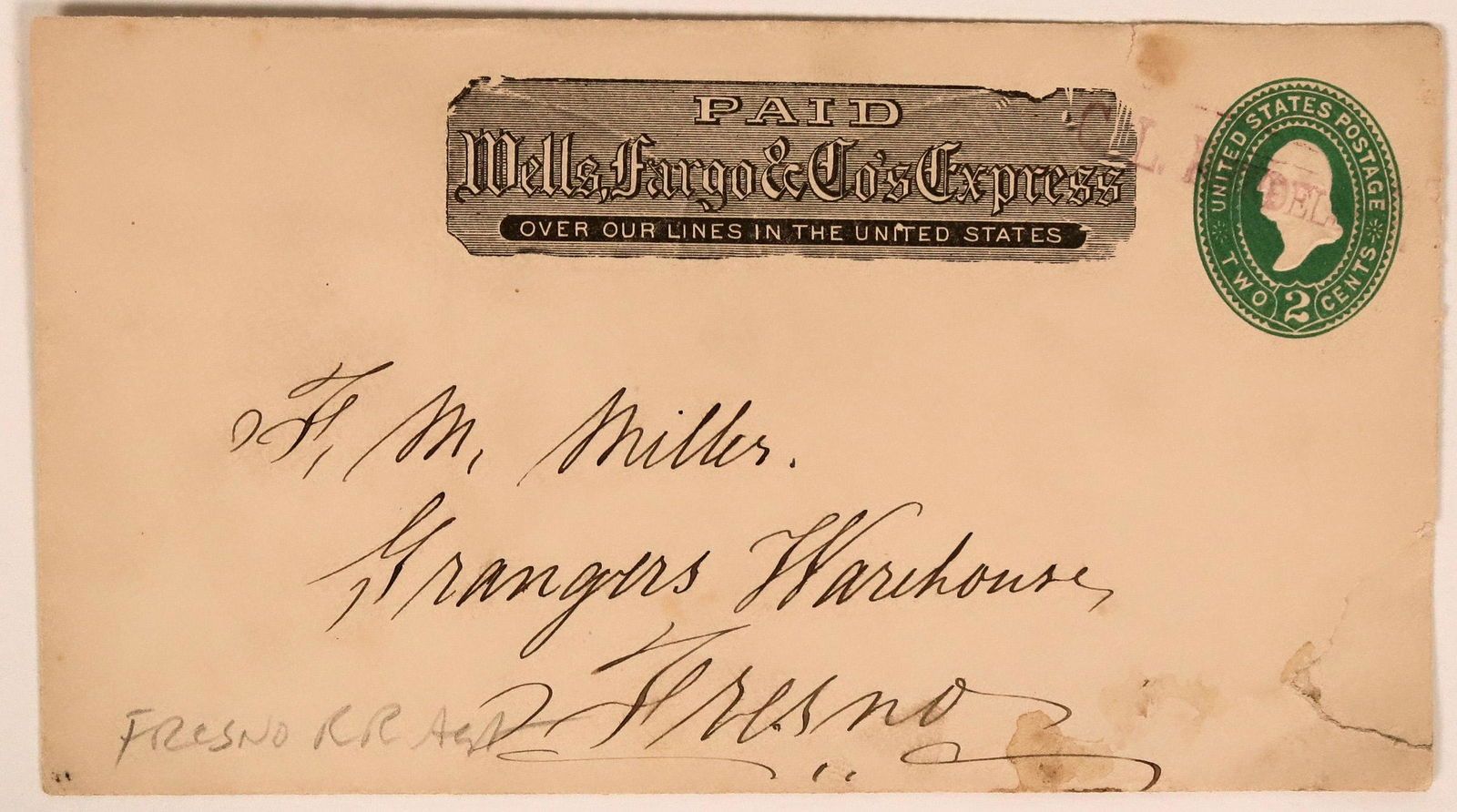 Fresno RR Agent Canceled Cover  (116063) (1 of 1)