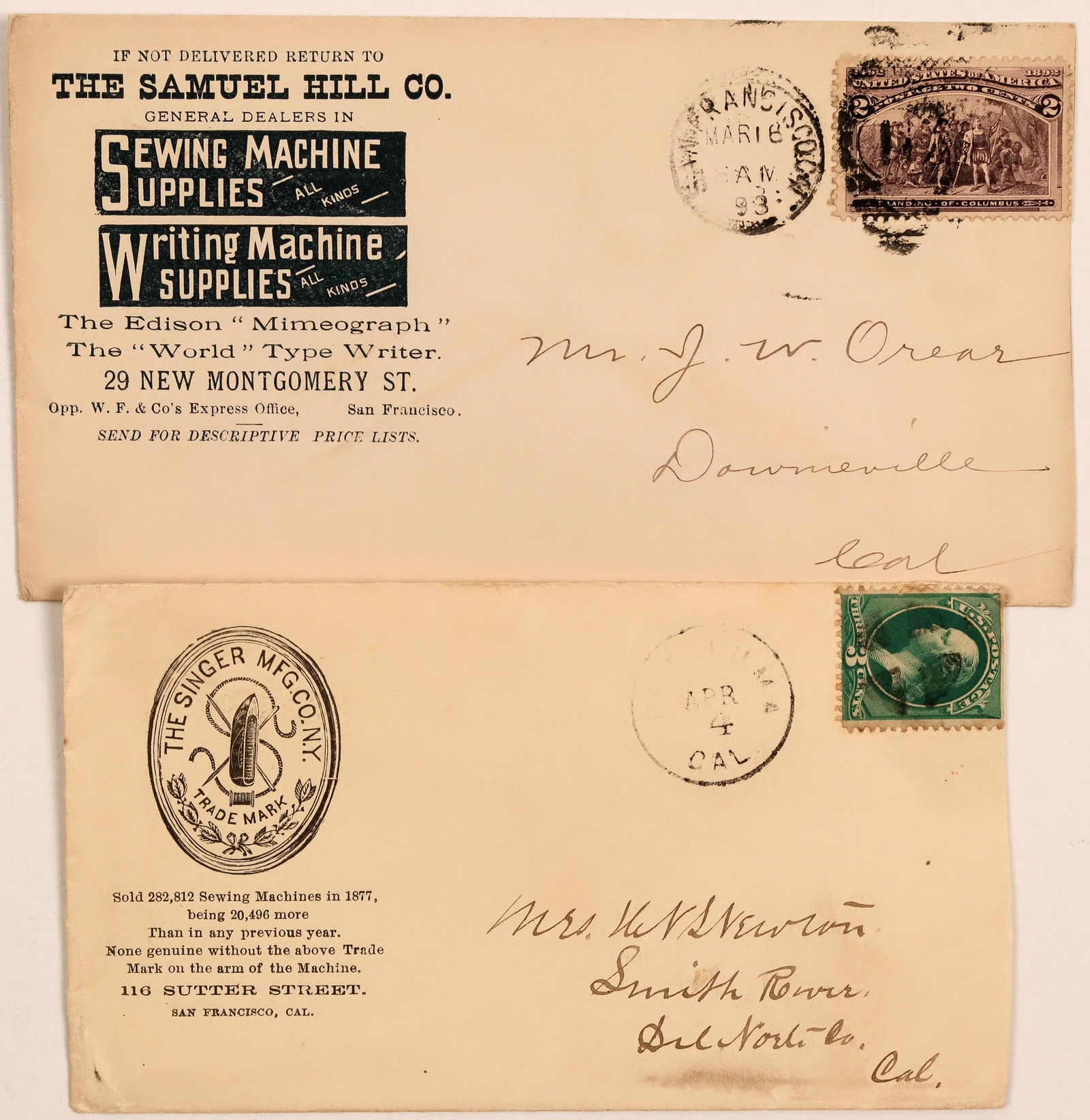Two San Francisco Advertising Covers for Sewing Machine (1 of 1)