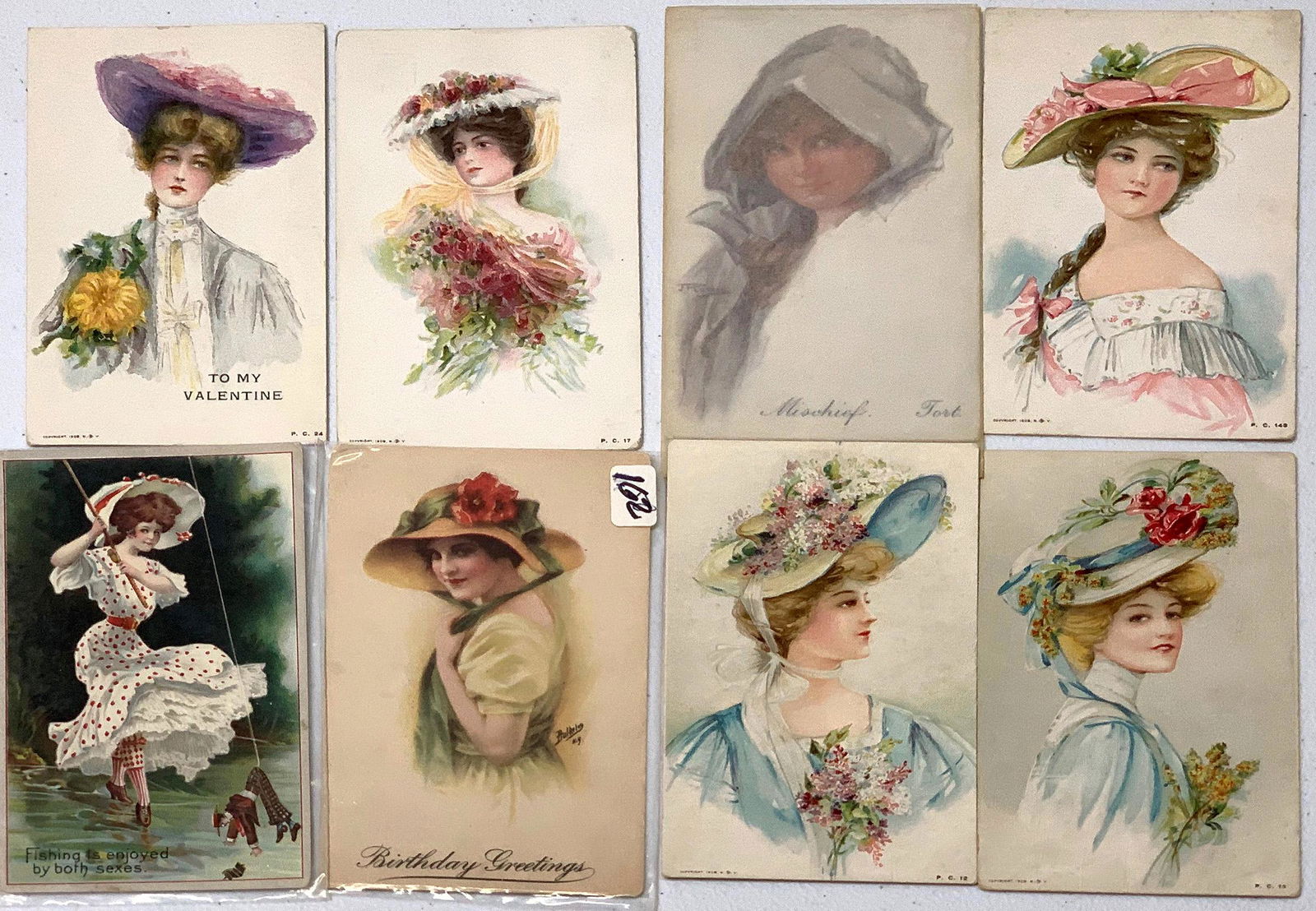 Fancy Ladies in Bonnets Postcards (8)  (111622) (1 of 1)
