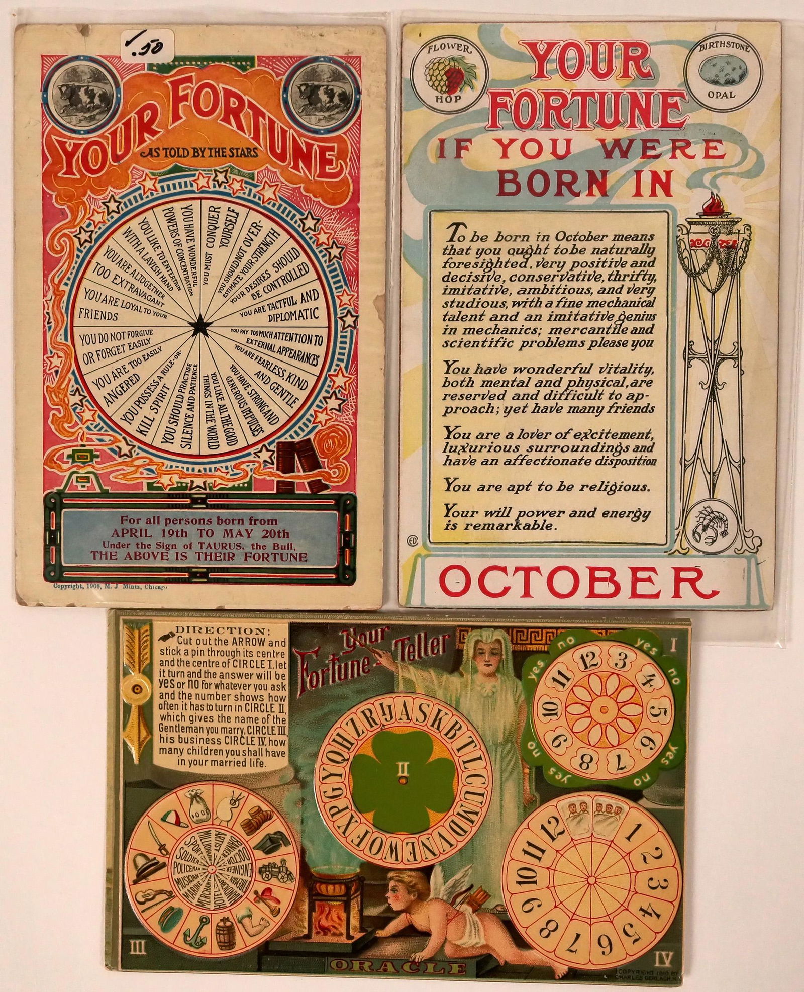 Set of 3 Fortune Teller Postcards c. 1910  (110356) (1 of 1)