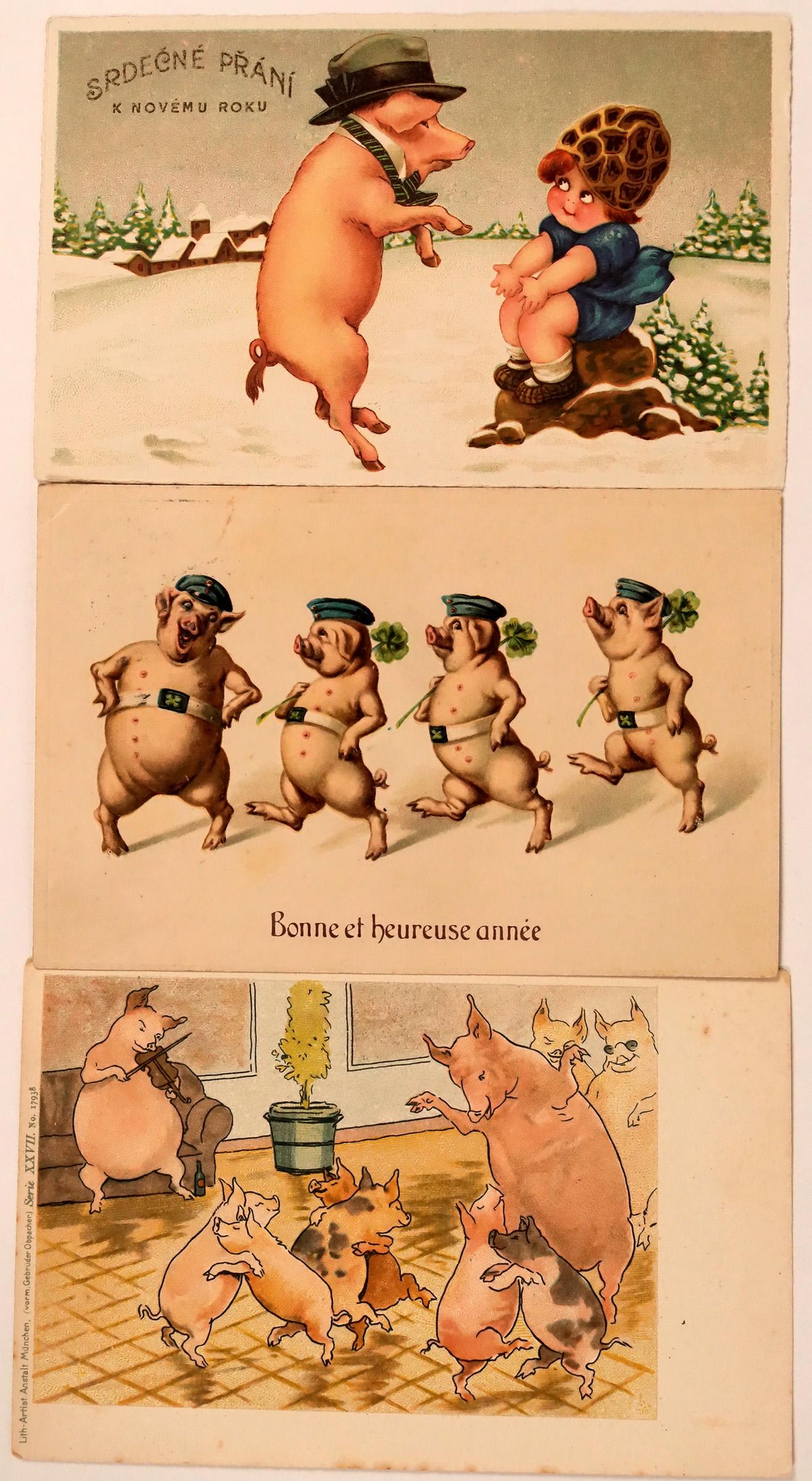 Three Postcards of Dancing Pigs, One By Munchen (1 of 1)
