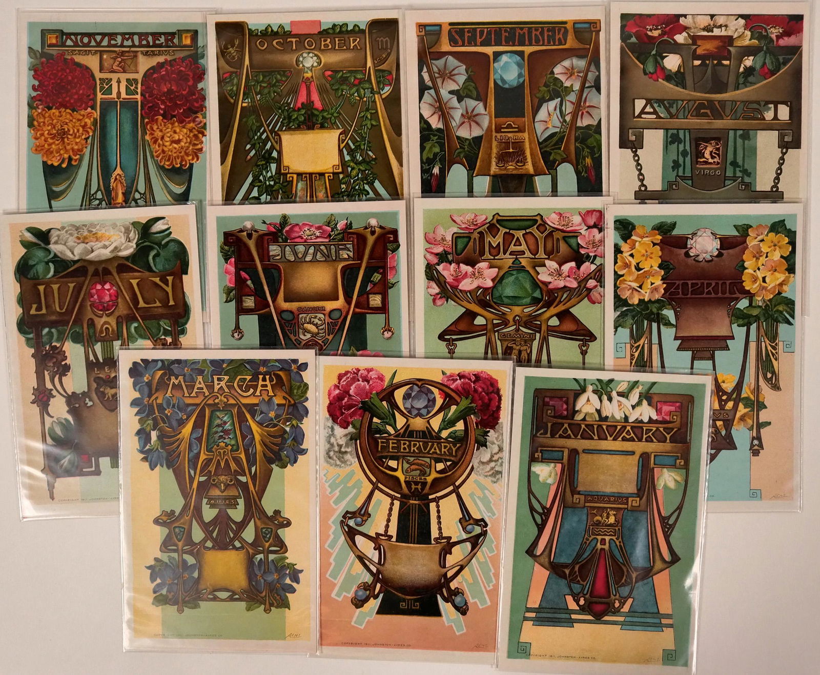 Zodiac Art Postcards Set of 11 Different Months, Renz, (1 of 1)