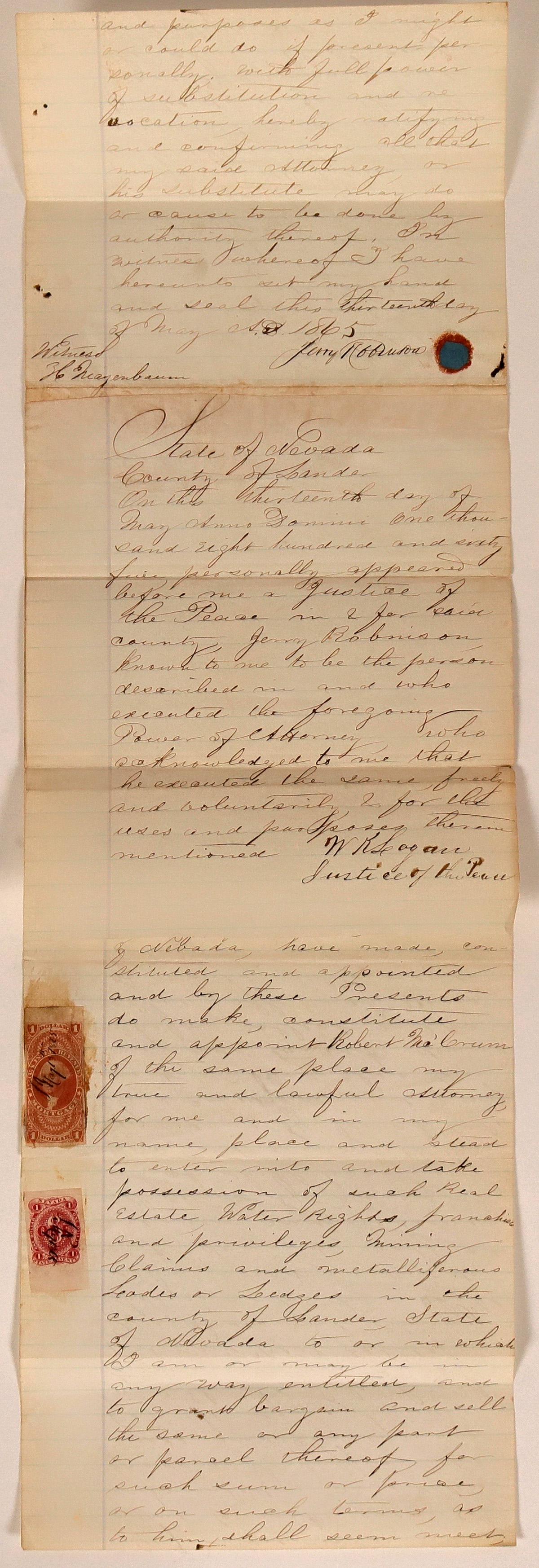1865 Lander County, Nevada Document with Rare Nevada Jun 25, 2020
