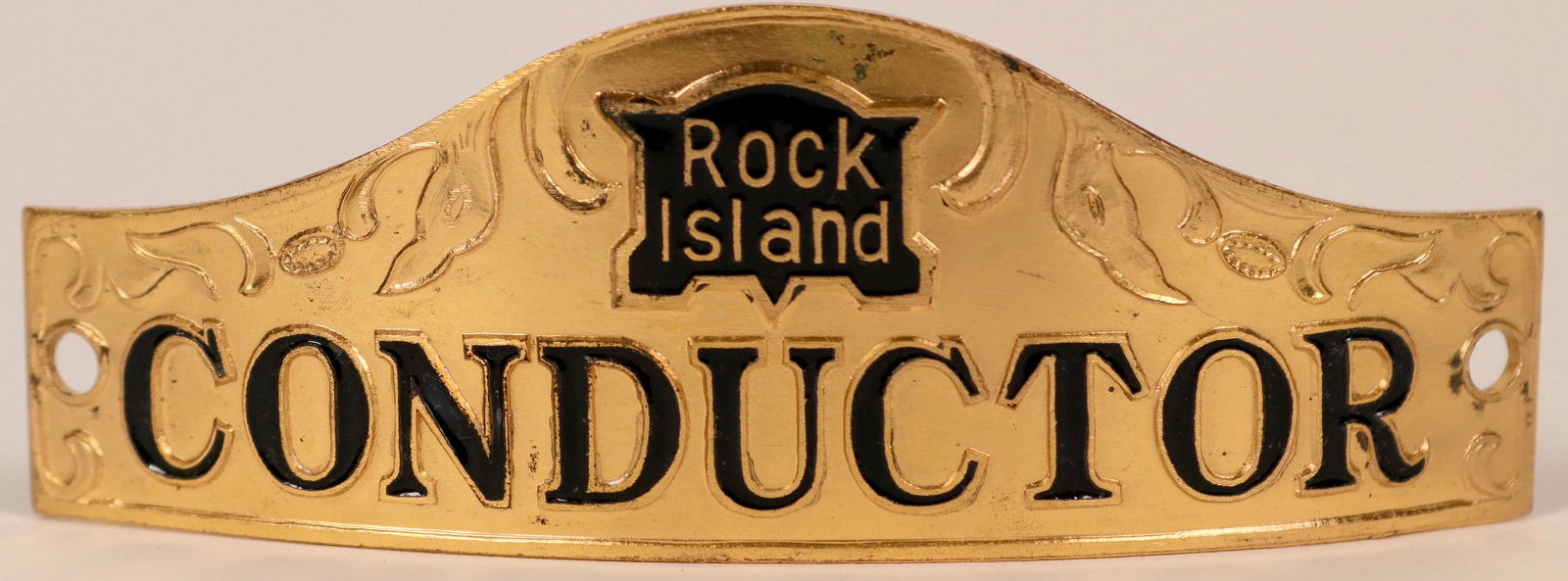 Rock Island Conductor Cap Badge (113275): Approx. 3.5 x 1.25" No hallmark. Excellent condition! Provenance: Country (if not USA): State: City/County: Date: