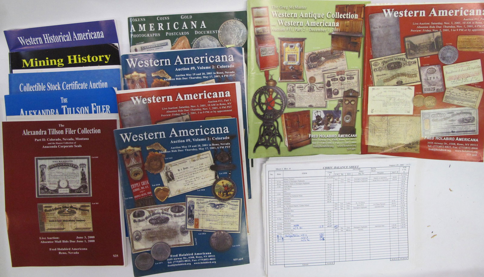 Box Full of Stocks and Western American Auction: Approx 35 catalogs of stock and Western Americana from Holabird auction of the past including Filer, and 3 Garabini Arizona stock books.Provenance: Country (if not USA): State: City/County: Date: