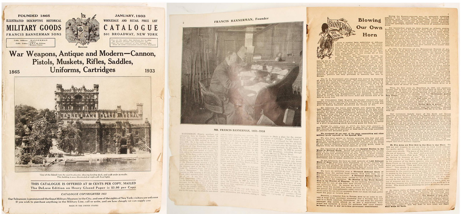 Bannermans Military Catalog (89853): Softcover catalog of ancient to modern military items. Illustrated, 353 pages, foxing and cover wearProvenance: Country (if not USA): State: City/County: Date: 1933