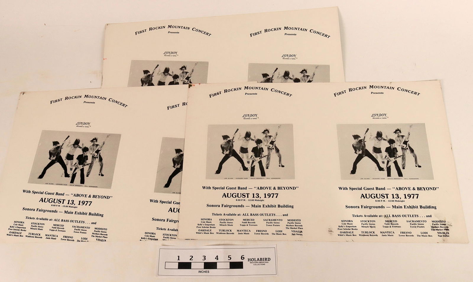 Rock -n Roll Posters (Printer Overrun ) (120906): These are printer overruns of a poster advertising a rock concert in the Gold Rush town of Sonora, California on August 13, 1977. The concert featured London Records artists "Far & Beyond. There are t