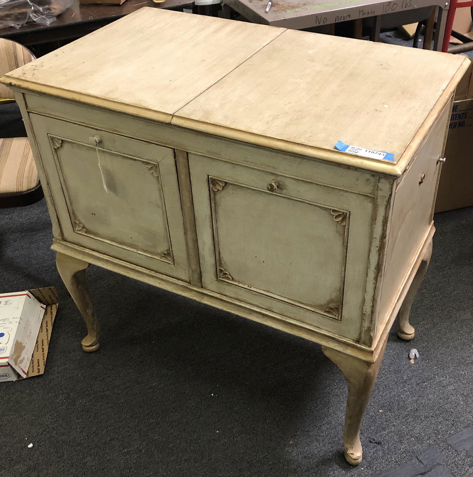 Brunswick "Victrola" early Record Player in Cabinet: Original Brunswick-Balke-Collender record player, Round metal plaque in lower left corner, model "O", number 134048. "sept. 15, 97". 37" long, 22" wide (deep), 36" tall. This cabinet has been converte