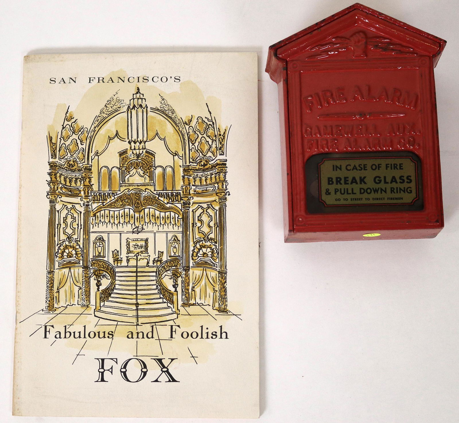 Cast Iron Fire Alarm Box, with Booklet (125650): This Fire Alarm Box was manufactured by Gamewell Auxiliary Fire Alarm Co. Salvaged from San Francisco's fabulous Fox Theater. The companion piece, written by James Logan and Jeff Hershel, is the compl