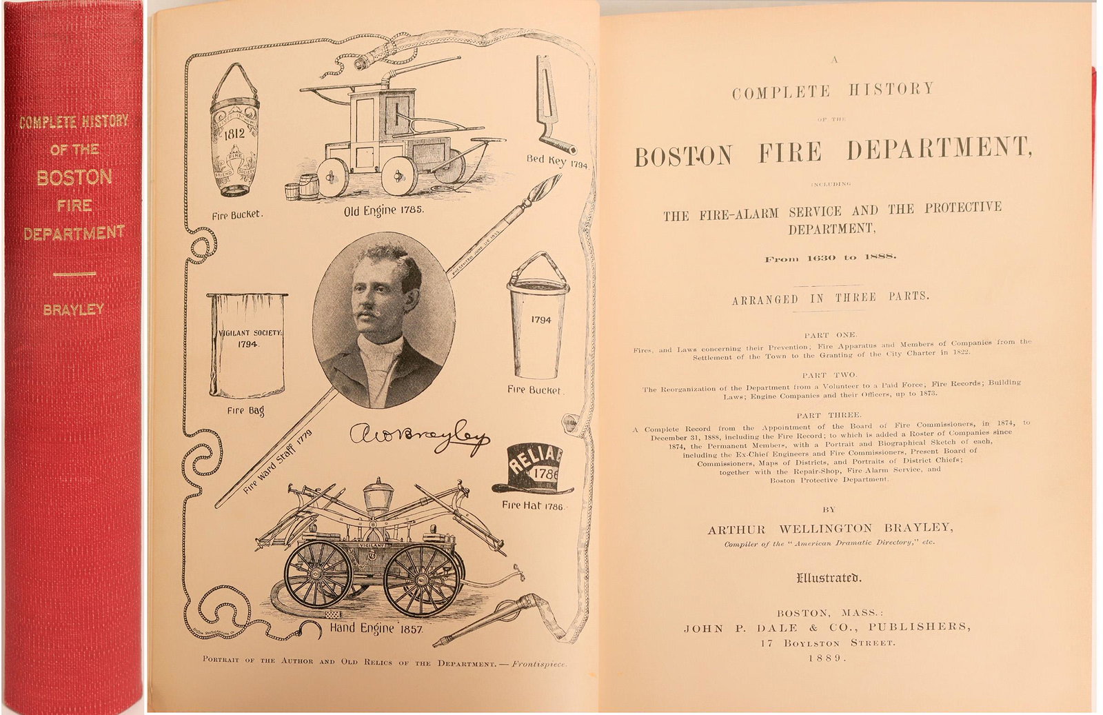 Complete History of the Boston Fire Department (Book): The Fire Alarm Service & the Protective Department from 1630 to 1888 By Arthur Wellington Brayley Published by John P. Dale & Co., Boston 1889. Arranged in 3 parts: Part 1: Fire Apparatus & Members of