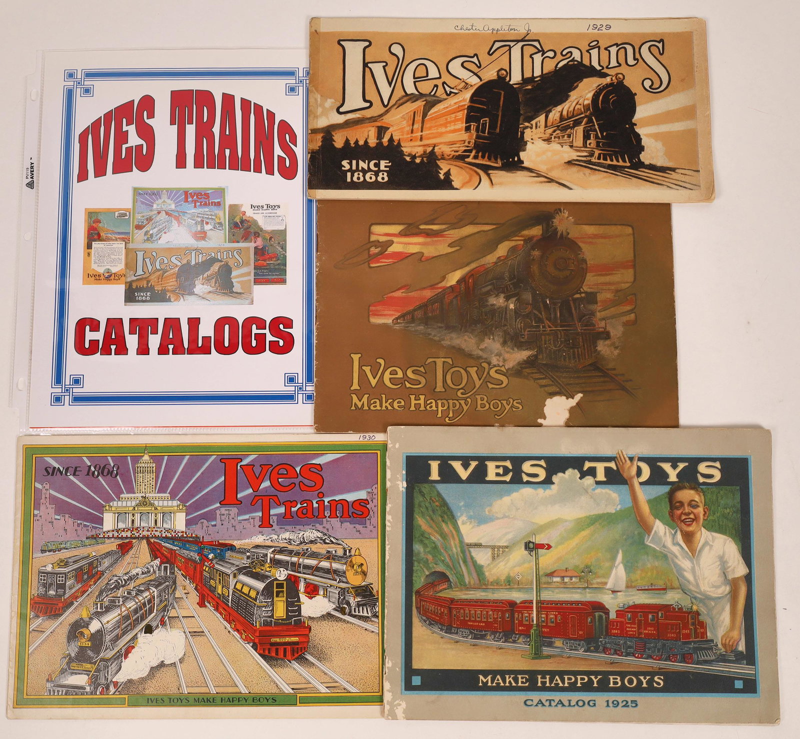 Ives Toy Train Catalog Collection [131751]: Four Ives train catalogs, one of the oldest train companies in the world, started in the 1860s. The first catalog is a 1917-1918 catalog, with E.R. Ives still as president. The introduction mentions t