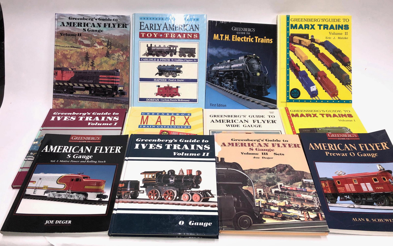 Greenberg's Toy Train Reference Library Other Than: Americana Flyer Wide Gauge 1 volume; Americana Flyer pre war O-scale 1 vol; American Flyer S gauge 3 vols; Ives Trains 2 vols; Marx Trains 2 vols plus early edition; MTH Electic trains 1 vol; Early Am